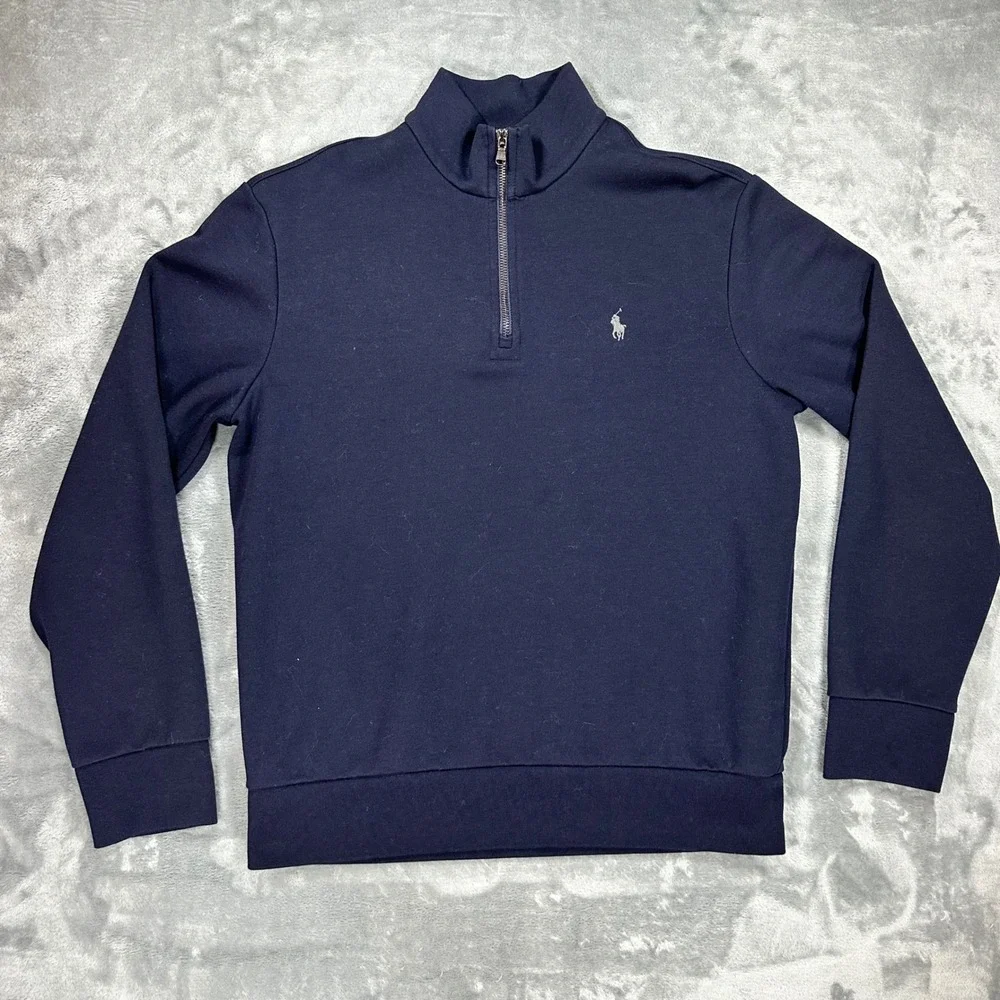 Polo Ralph Lauren Mens Navy Blue Quarter Zip Pullover Sweatshirt Medium 0919